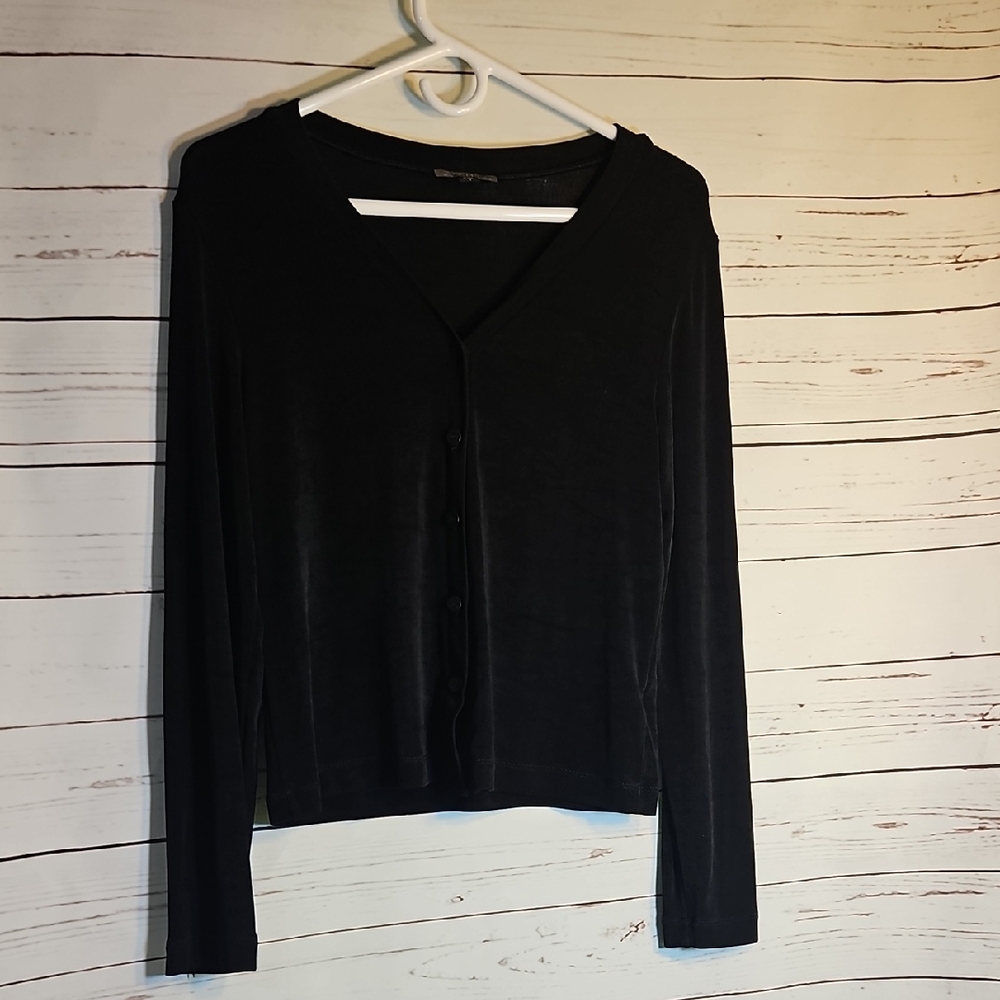 Vintage BCBG Black Button Down Long Sleeve Basic Top ,Size S